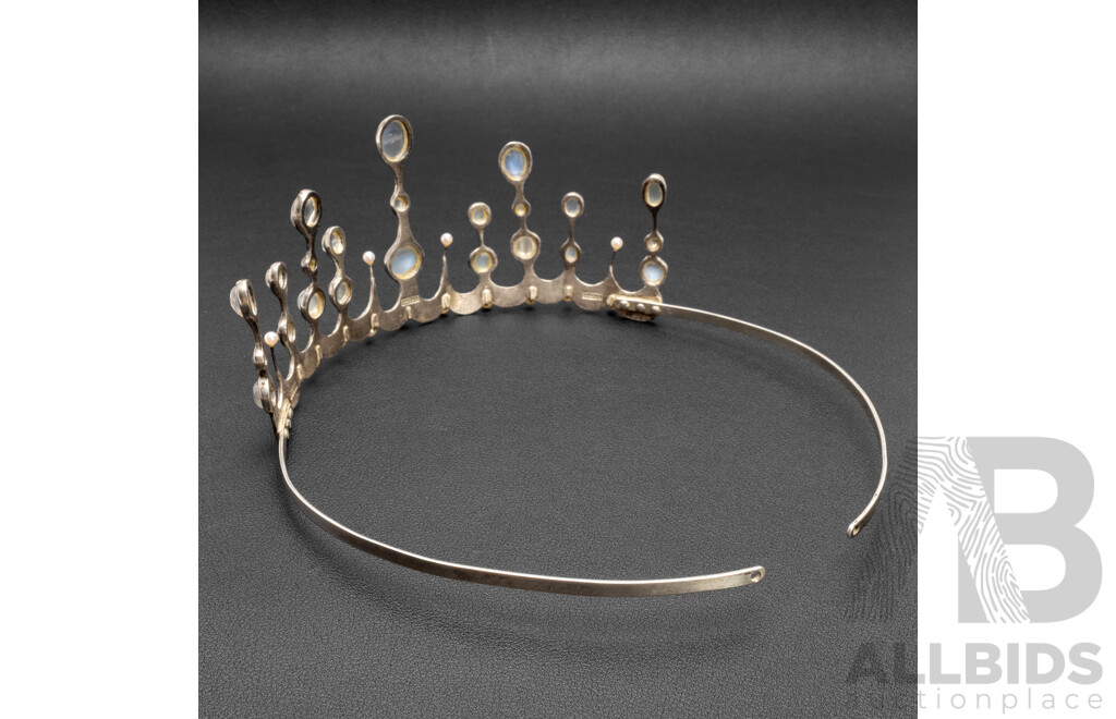Handmade 925 Sterling Silver, Moonstone & Pearl Tiara by John Nadas - 54g