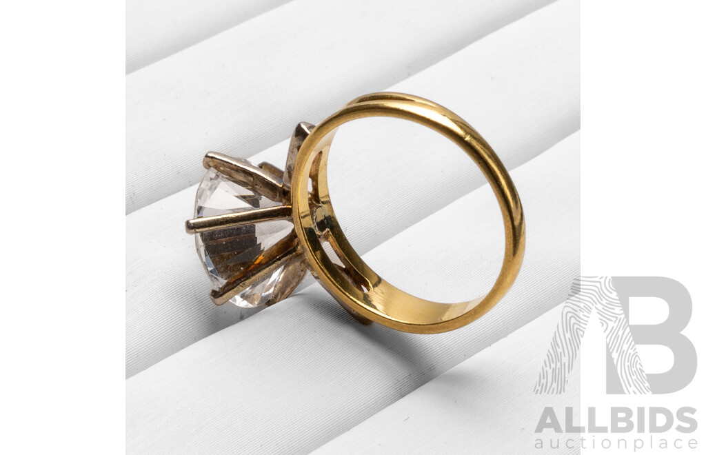Vintage 18ct Yellow Gold & White Sapphire Trilogy Ring - Size L