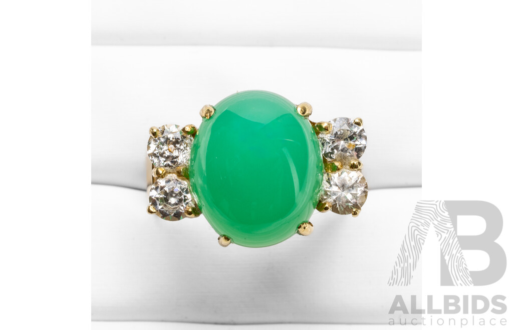 Vintage 14ct Yellow Gold Jadeite & White Topaz Ring - Size R