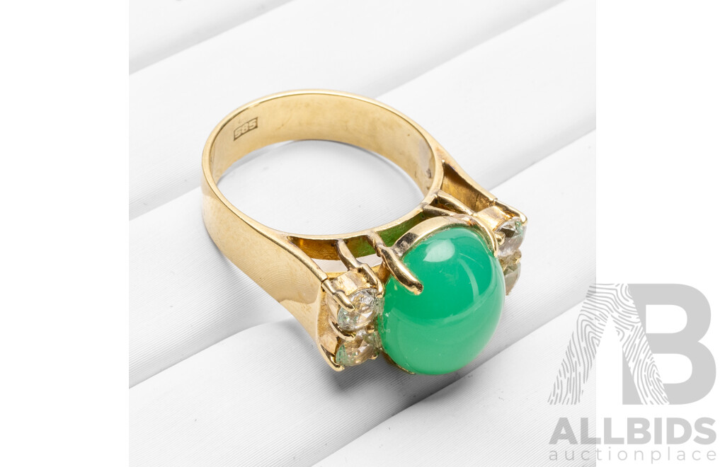 Vintage 14ct Yellow Gold Jadeite & White Topaz Ring - Size R