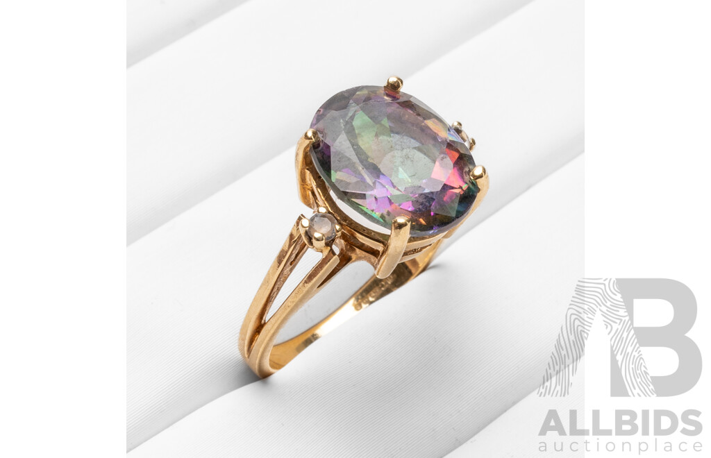 Vintage 9ct Yellow Gold Trilogy Ring with Mystic & White Topaz, Birmingham C.1999 - Size M