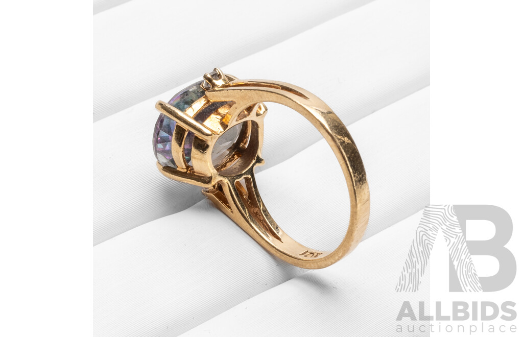 Vintage 9ct Yellow Gold Trilogy Ring with Mystic & White Topaz, Birmingham C.1999 - Size M