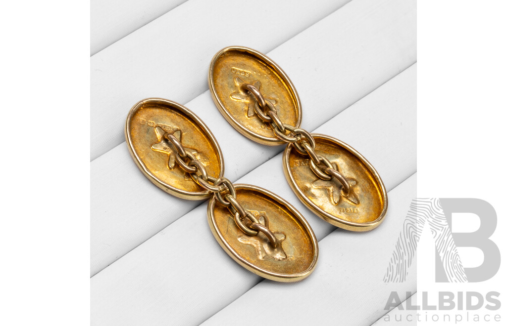 Vintage 9ct Yellow Gold Engraved Cufflinks, Birmingham C.1910 - 2.98gms