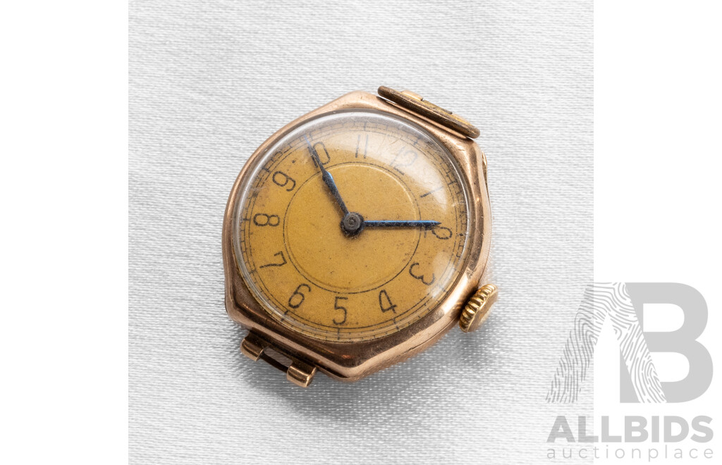 Vintage 9ct Gold Swiss Made Tavannes Watch Co Watch Face - 15.19gms