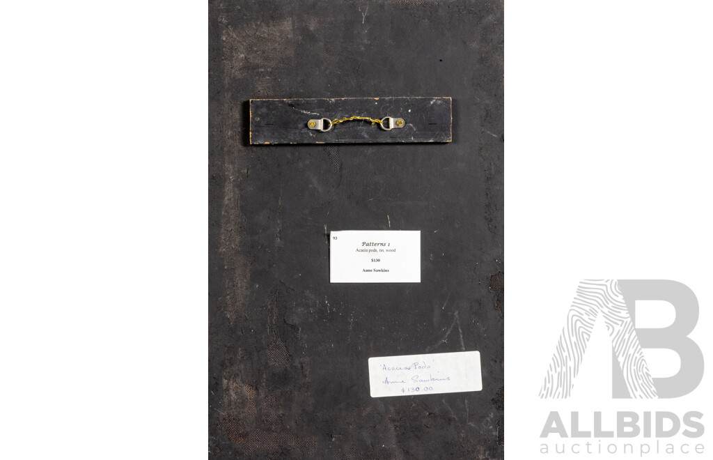 Anne Sawkins (20th Century, Australian), Patterns 1, Acacia Pods, Tin & Wood, Original Mixed Media, 44 x 28 cm (frame)