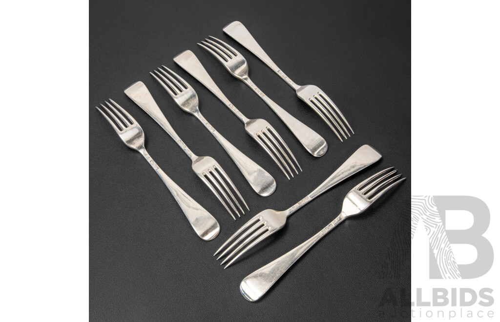 Eight Antique Sterling Silver Forks, Holland, Aldwinckle & Slater, London, 1897