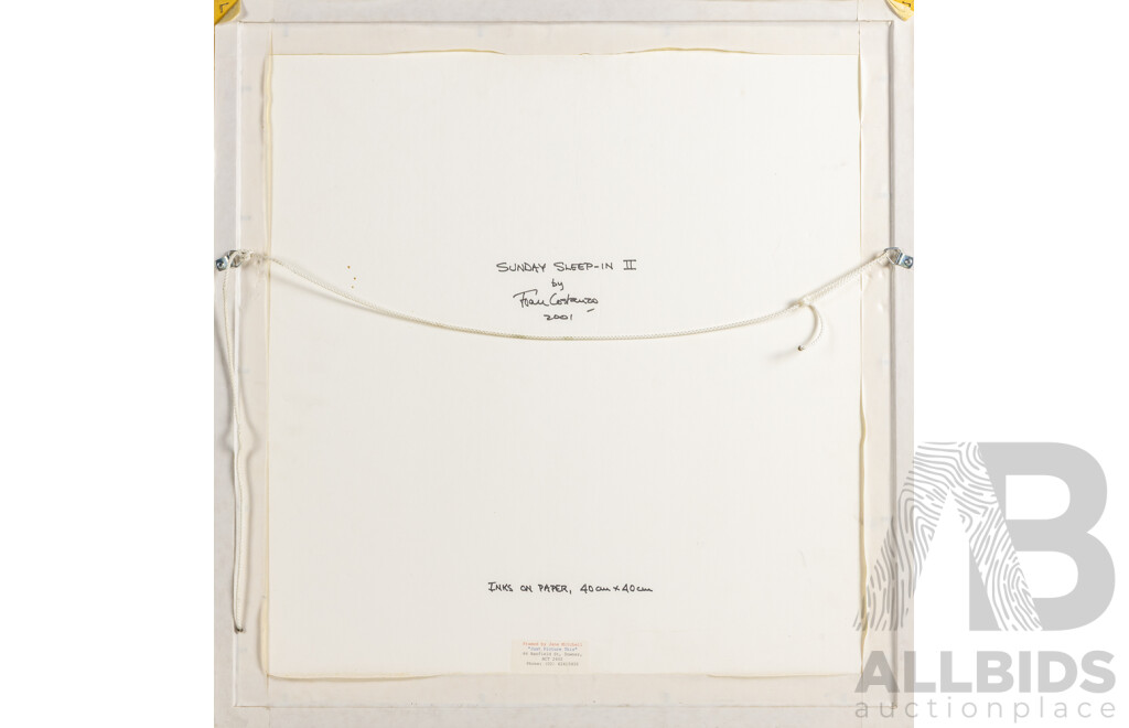 Joan Costanzo (20th Century, Australian), Sunday Sleep-In II (2001), Wonderful Original Inks on Paper, 60 x 58 cm (frame)