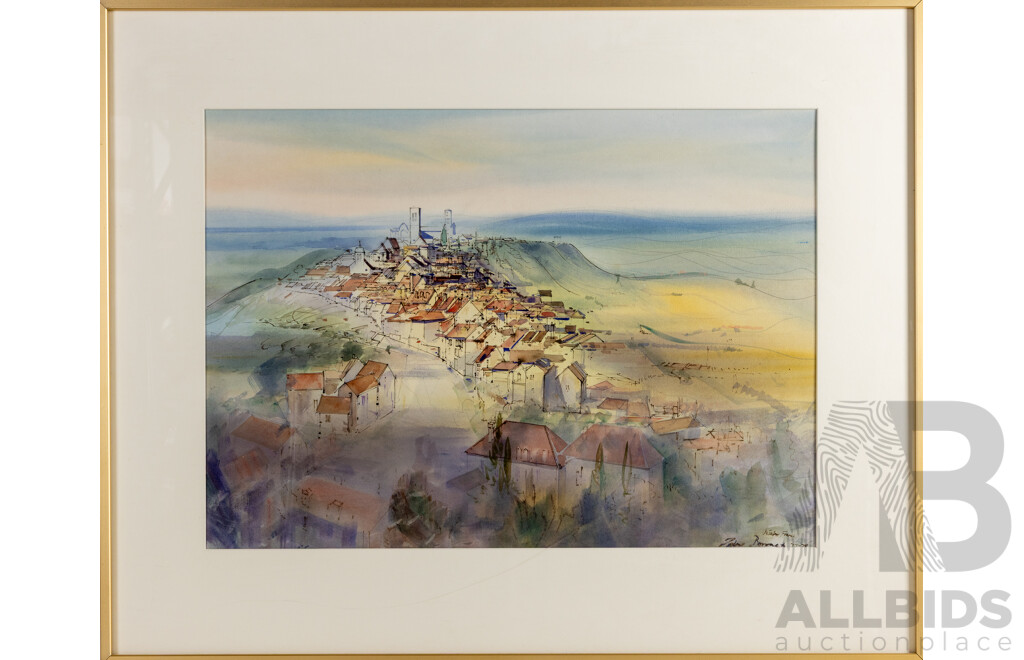 John Borrack, (20th Century, Australian, 1933-2024), Vezelay, France (1977-78), Absolutely Wonderful Original Ink & Watercolour, 79 x 98 cm (frame)