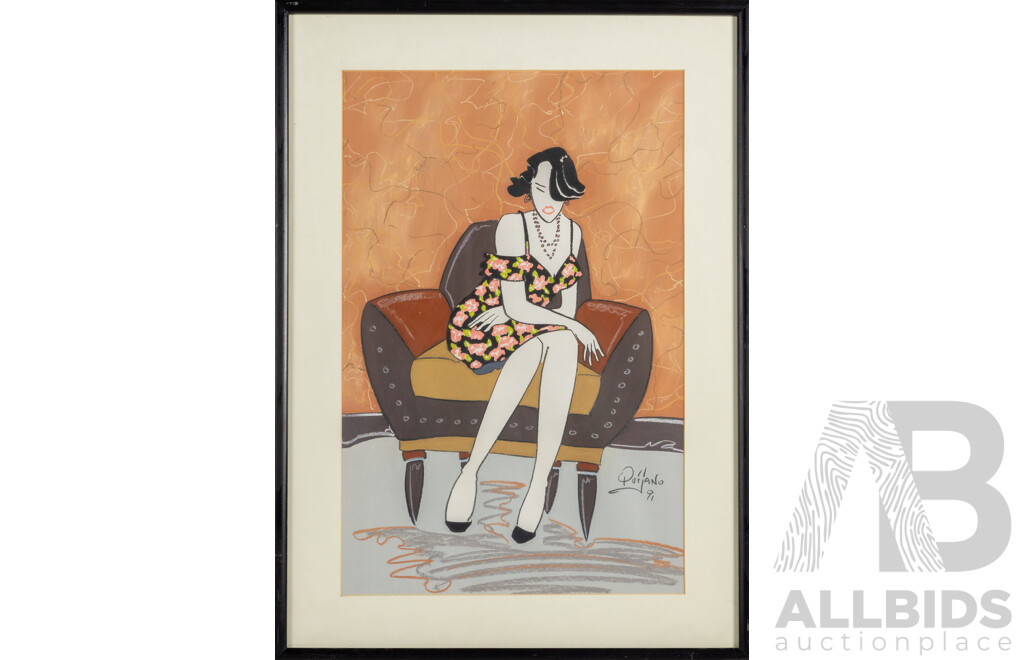 Nick Quijano (20th Century, Puerto Rican Born American, 1953-), Girl Waiting (1991), Original Pastel on Paper, 72 X 52 Cm (Frame)