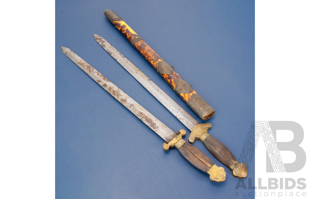 Late 19th Century Chinese Jian Sword in Tortoiseshell Scabbard