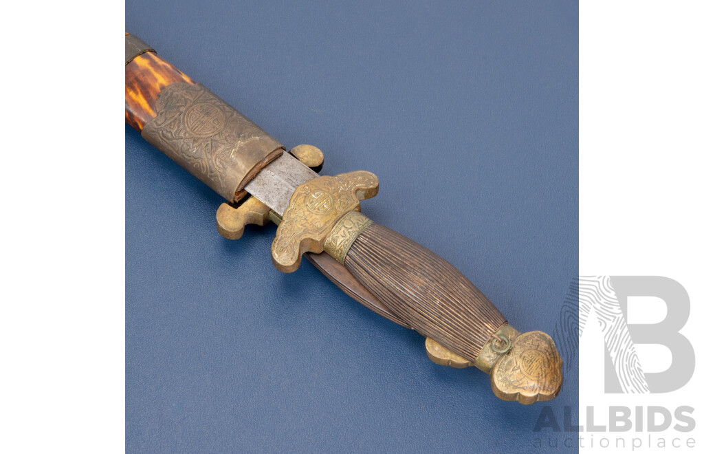 Late 19th Century Chinese Jian Sword in Tortoiseshell Scabbard