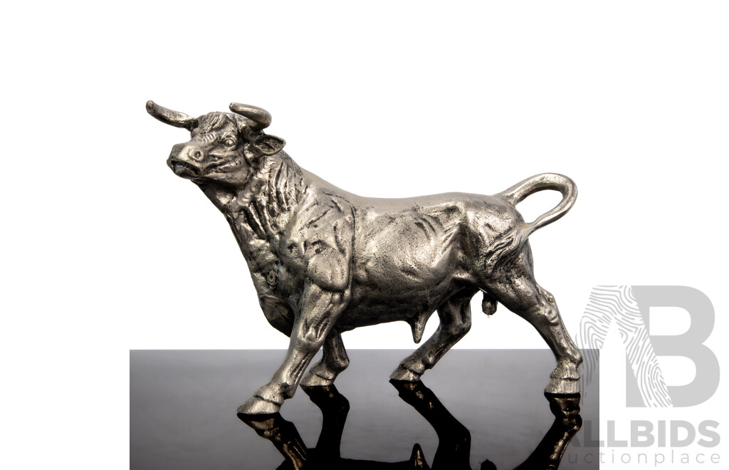 Cast Alloy Stylized Figure of a Raging Bull