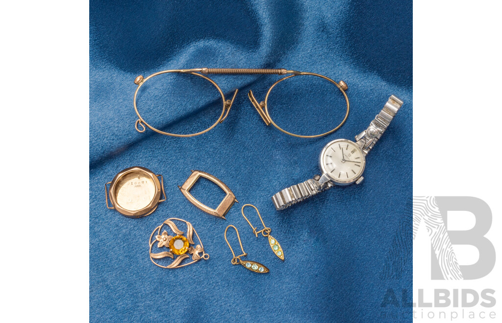 Assorted Gold/Silver Scrap and Vintage Ladies Omega Watch