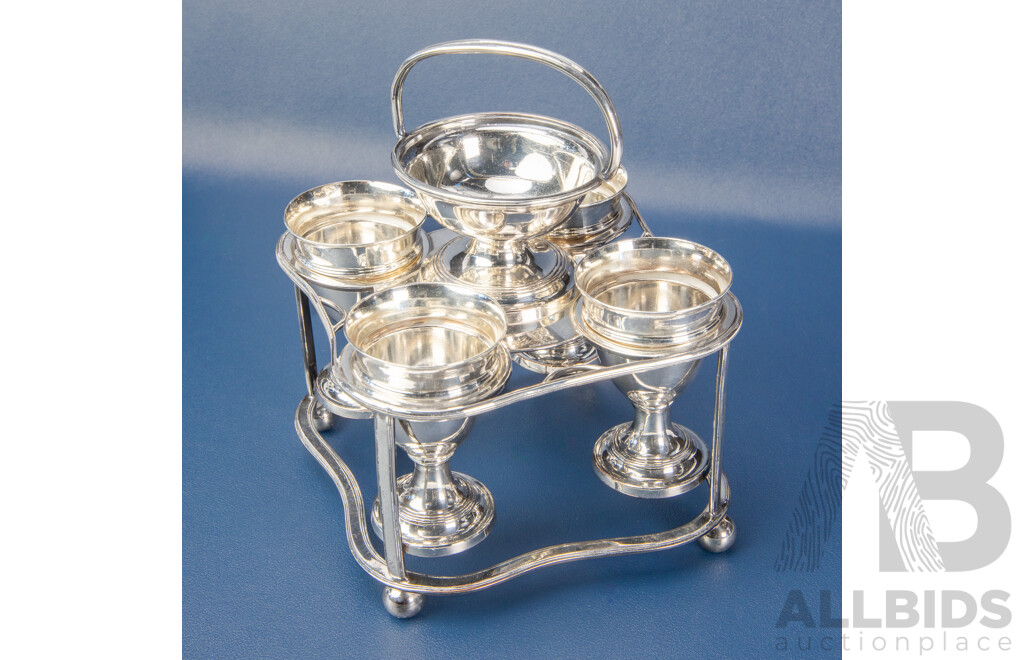 Vintage Glass Decanter with Silver-Plated Cruet Set for Four