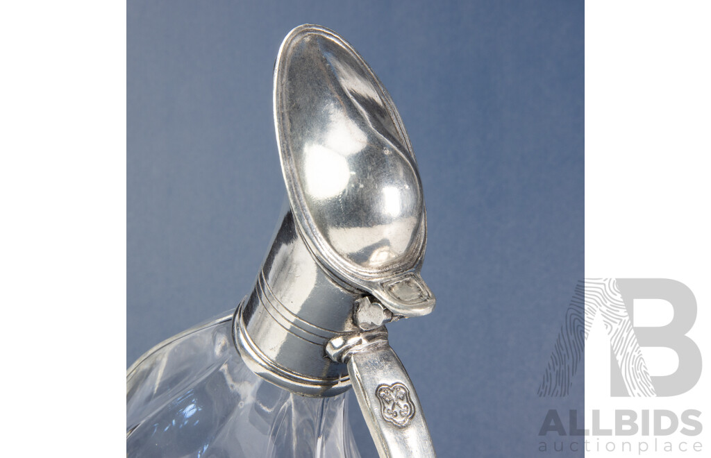 Vintage Glass Decanter with Silver-Plated Cruet Set for Four