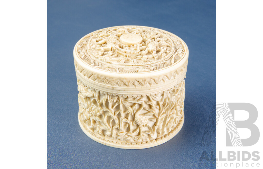 Vintage Heavily Carved Ivory Lidded Vessel