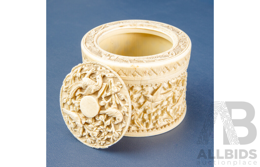 Vintage Heavily Carved Ivory Lidded Vessel