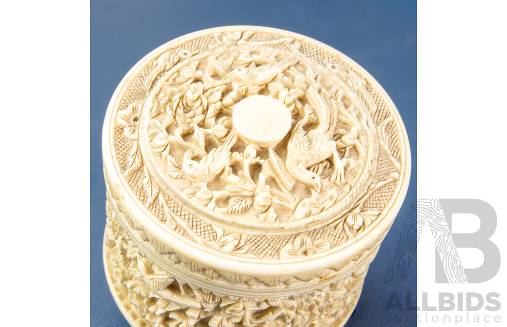 Vintage Heavily Carved Ivory Lidded Vessel