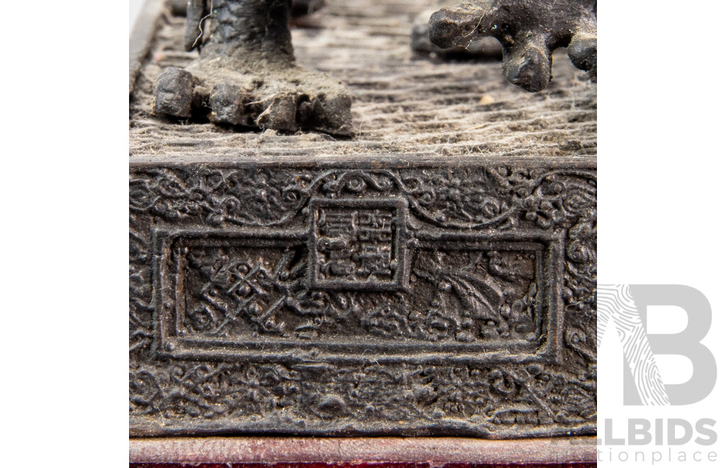 Bronze Three-Clawed Dragon and Peacock Figures on Bases