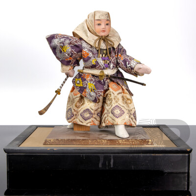 Japanese Musha Ningyo Warrior Doll on Wooden Display Base