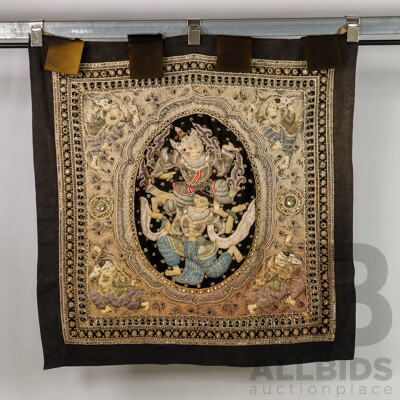 Vintage Burmese Kalaga Tapestry with Embroidery and Sequins