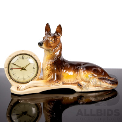Vintage Ceramic Jema Holland German Shepherd Form Mantel Clock