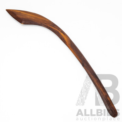Vintage Mulga Wood Hand Carved Hooked Axe Marked 'Roy Barker Woganurra'