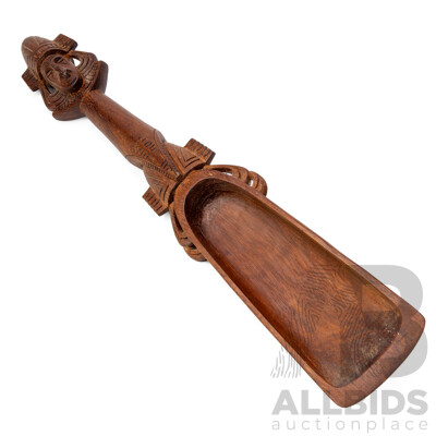 Vintage P.N.G Hand Carved Scoop with Detailed Figurative Handle