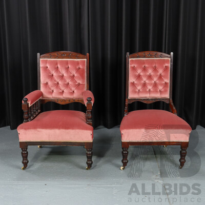 Pair of Late Edwardian Mahogany Grandmother/Grandfather Chairs