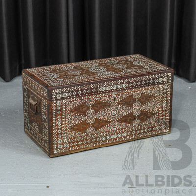 Vintage Anglo-Indian Lift-Top Trunk with Extensive Mother-of-Pearl Inlay