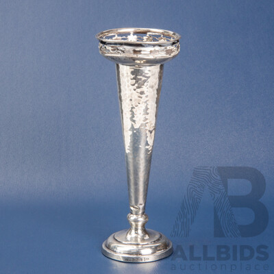 Antique Sterling Silver Hammer Finish Vase, Walker and Hall, Birmingham, 1913