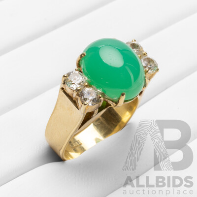 Vintage 14ct Yellow Gold Jadeite & White Topaz Ring - Size R