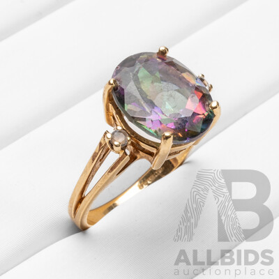 Vintage 9ct Yellow Gold Trilogy Ring with Mystic & White Topaz, Birmingham C.1999 - Size M