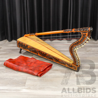 Vintage Costancio Sanabria Paraguayan Harp with Cover