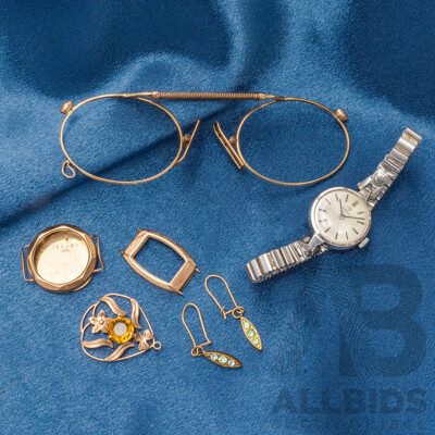 Assorted Gold/Silver Scrap and Vintage Ladies Omega Watch