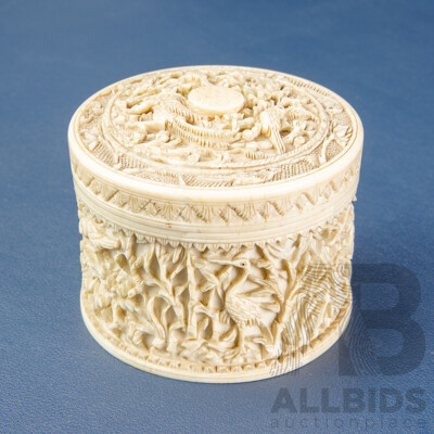 Vintage Heavily Carved Ivory Lidded Vessel