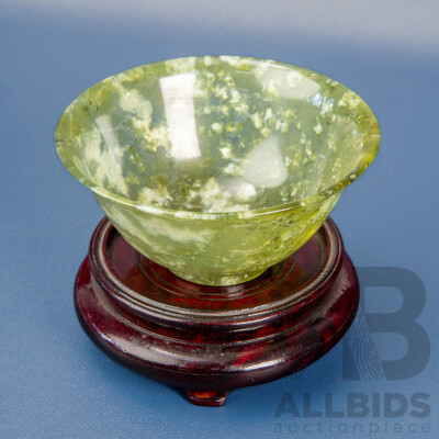Vintage Chinese Spinach Jade Bowl on Stand
