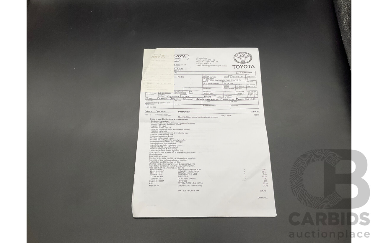 2/2012 Toyota Hilux SR5 (4x4) KUN26R MY12 Dual Cab P/Up Black Mica Turbo Diesel 3.0L