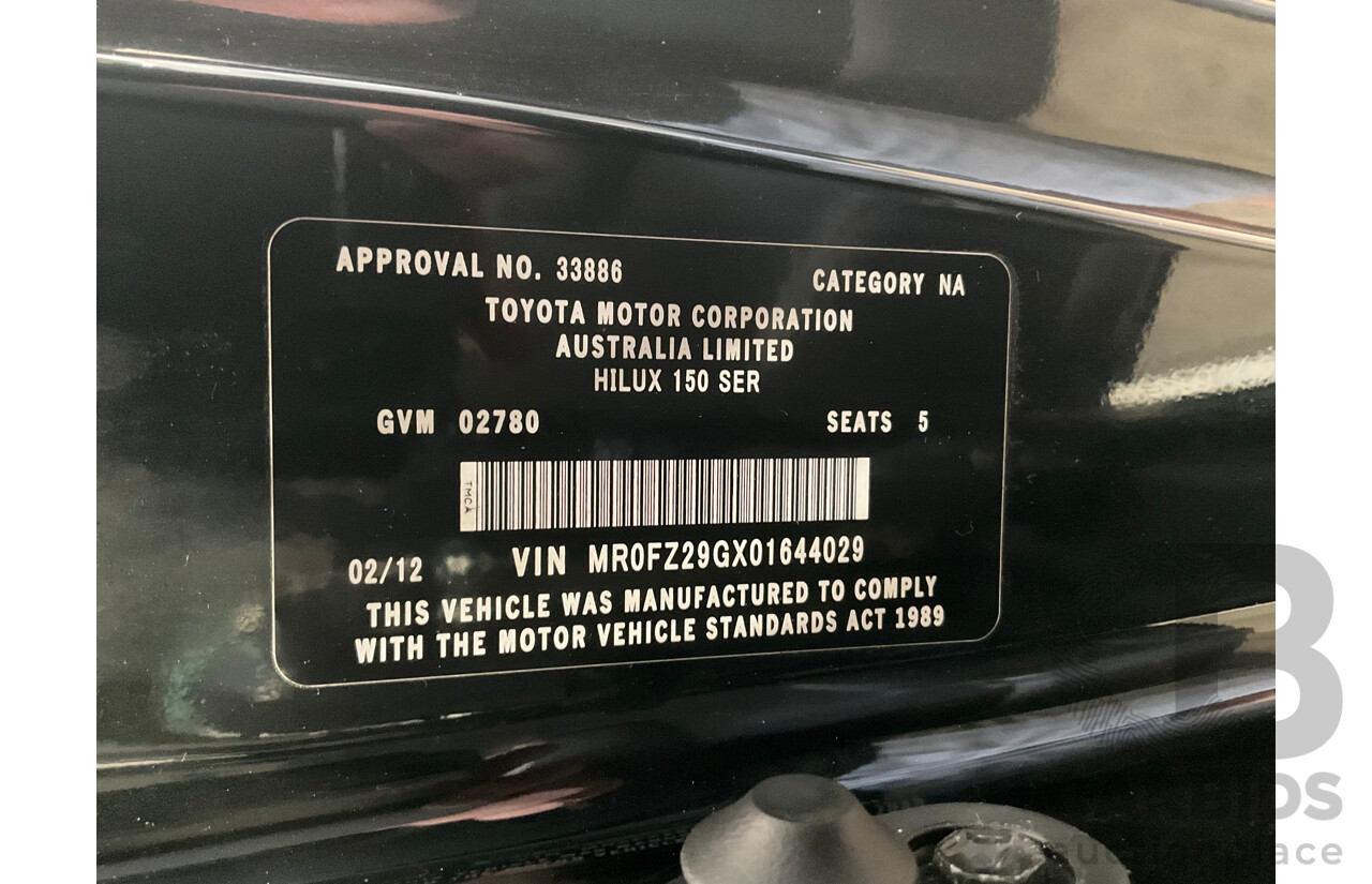 2/2012 Toyota Hilux SR5 (4x4) KUN26R MY12 Dual Cab P/Up Black Mica Turbo Diesel 3.0L