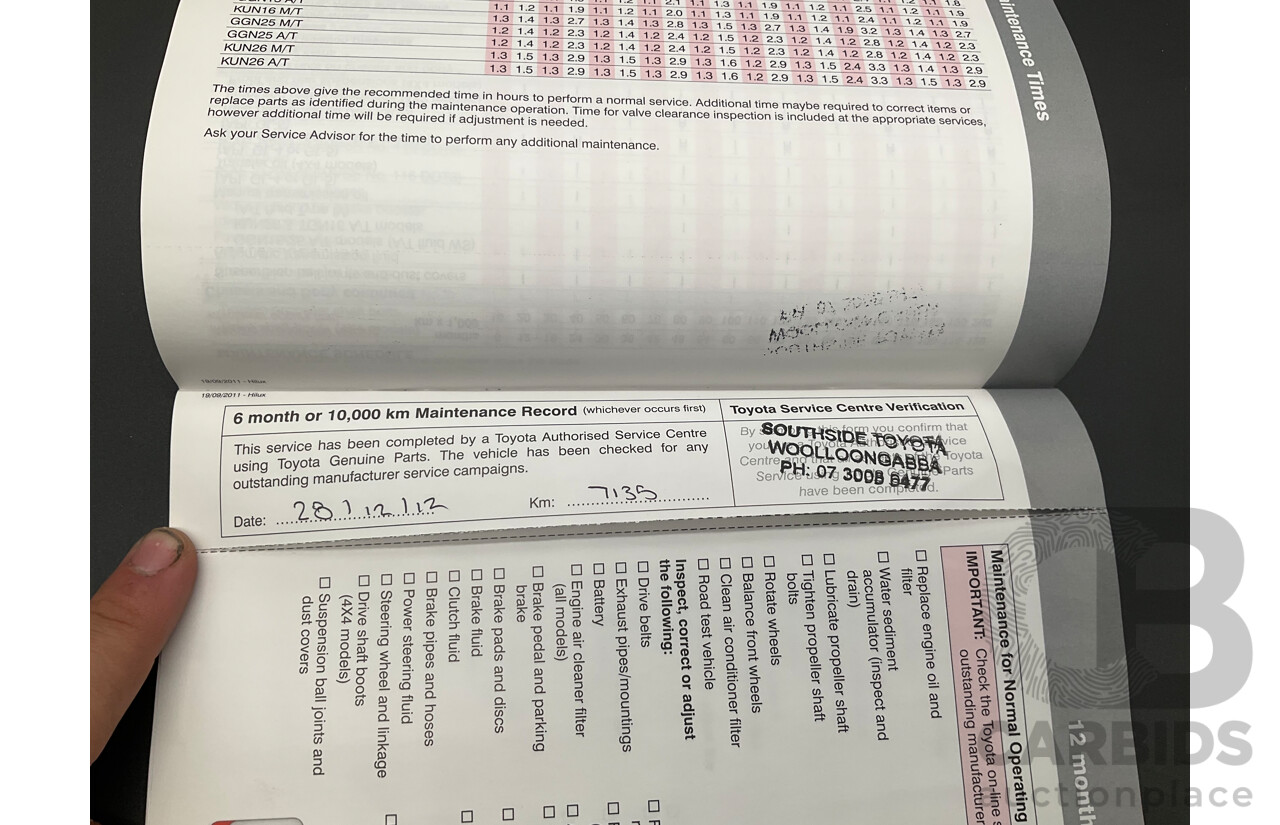2/2012 Toyota Hilux SR5 (4x4) KUN26R MY12 Dual Cab P/Up Black Mica Turbo Diesel 3.0L