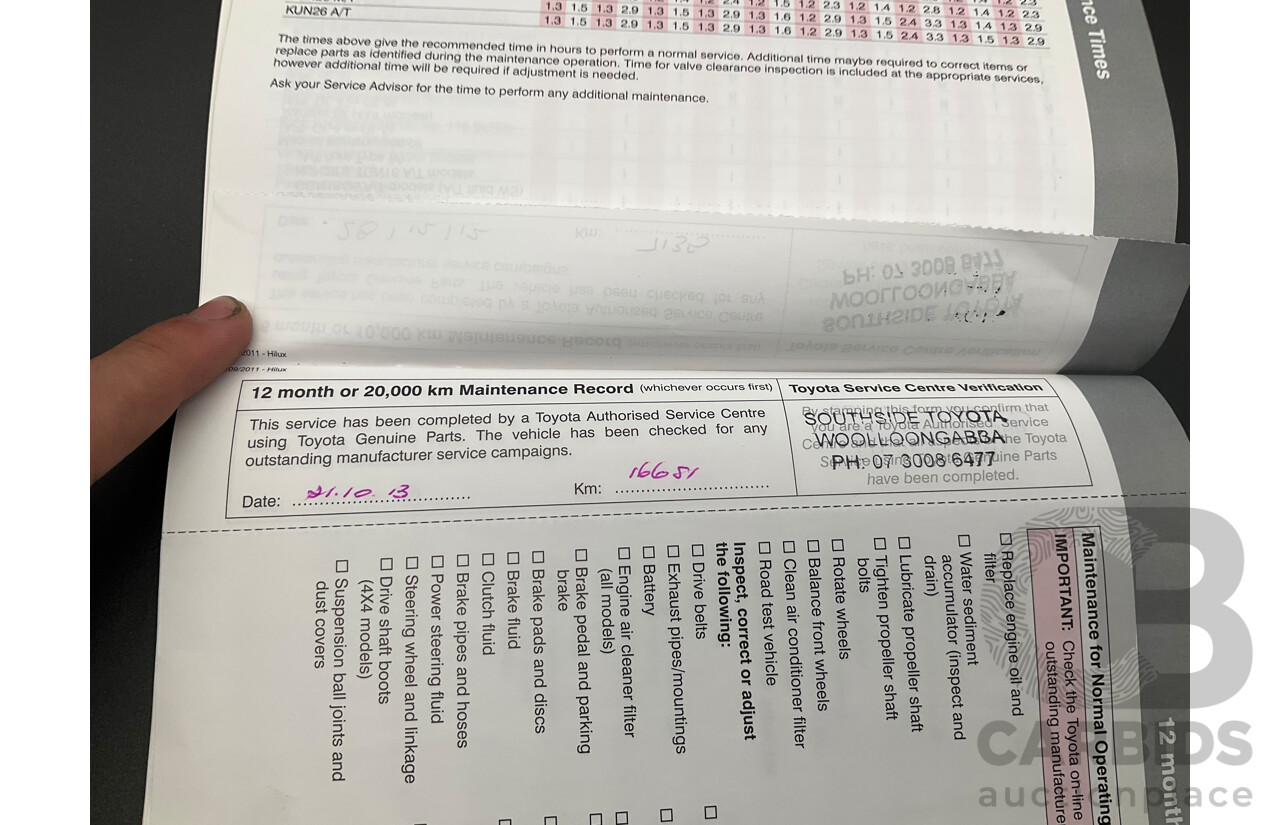 2/2012 Toyota Hilux SR5 (4x4) KUN26R MY12 Dual Cab P/Up Black Mica Turbo Diesel 3.0L