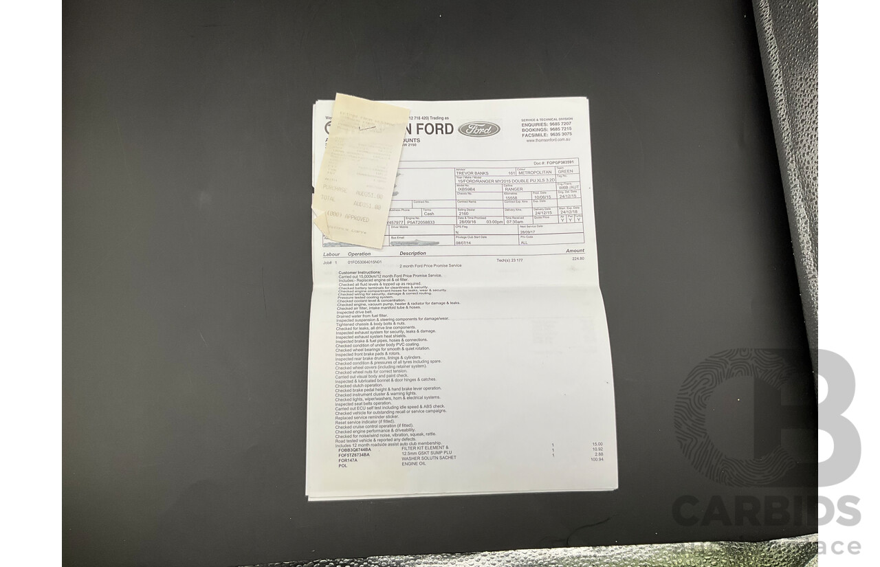 7/2015 Ford Ranger XLS 3.2 (4x4) PX MKII Dual Cab Utility Metropolitan Grey Metallic Turbo Diesel 3.2L