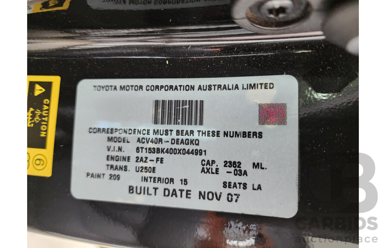 11/2007 Toyota Camry Grande ACV40R 4d Sedan Black 2.4L