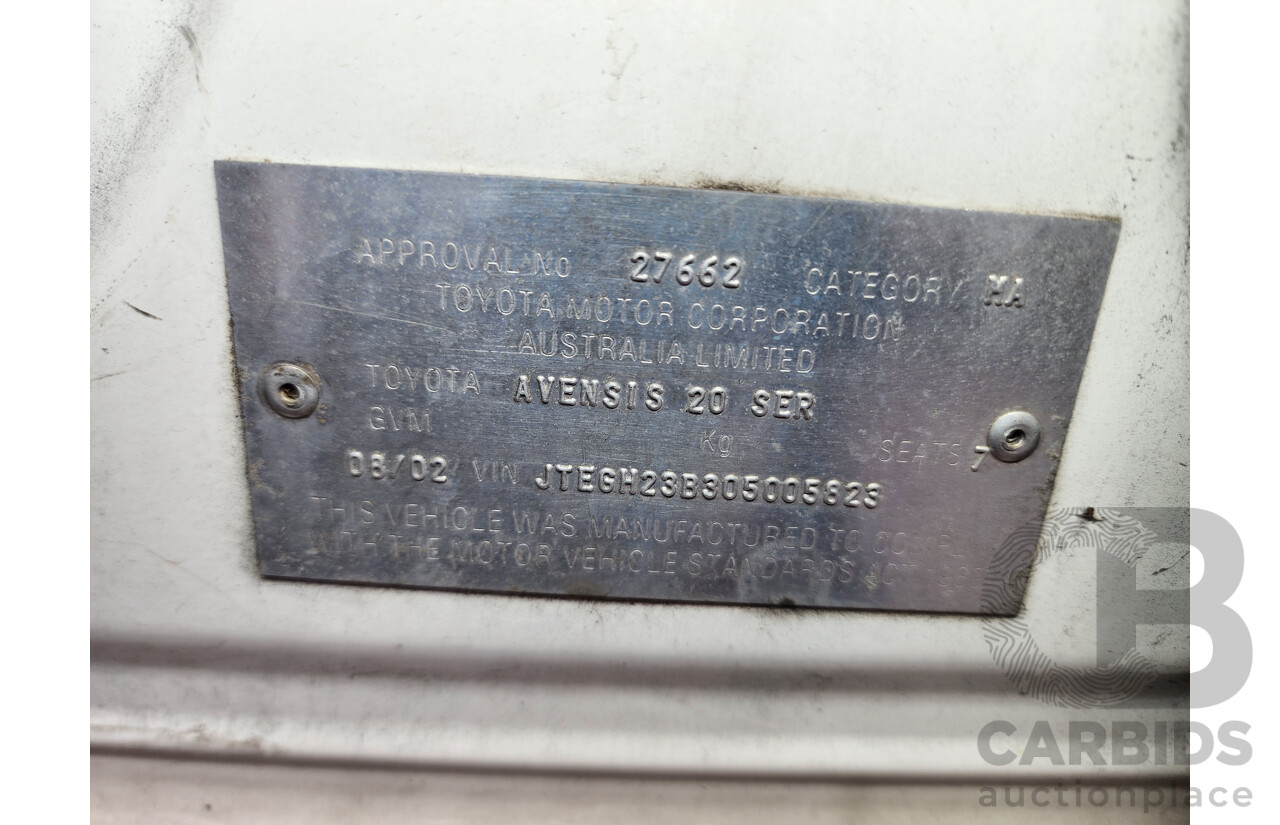 8/2002 Toyota Avensis Verso GLX ACM20R 4d Wagon White 2.0L