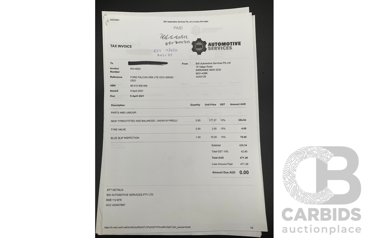 1/2006 Ford Falcon XR8 BF Utility Winter White V8 5.4L