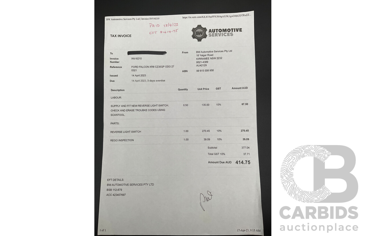 1/2006 Ford Falcon XR8 BF Utility Winter White V8 5.4L