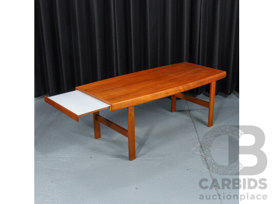 Danish Oversized Teak Coffee Table with Single Pull Out Shelf