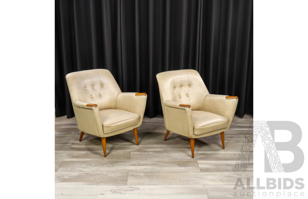 Pair of Vintage Australian Made Armchairs with Original Vinyl Upholstery