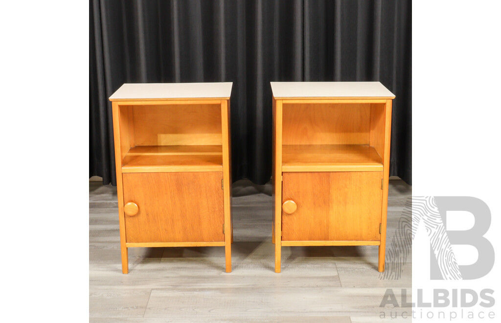 Pair of Single Door UK Maple Bedsides with Formica Tops