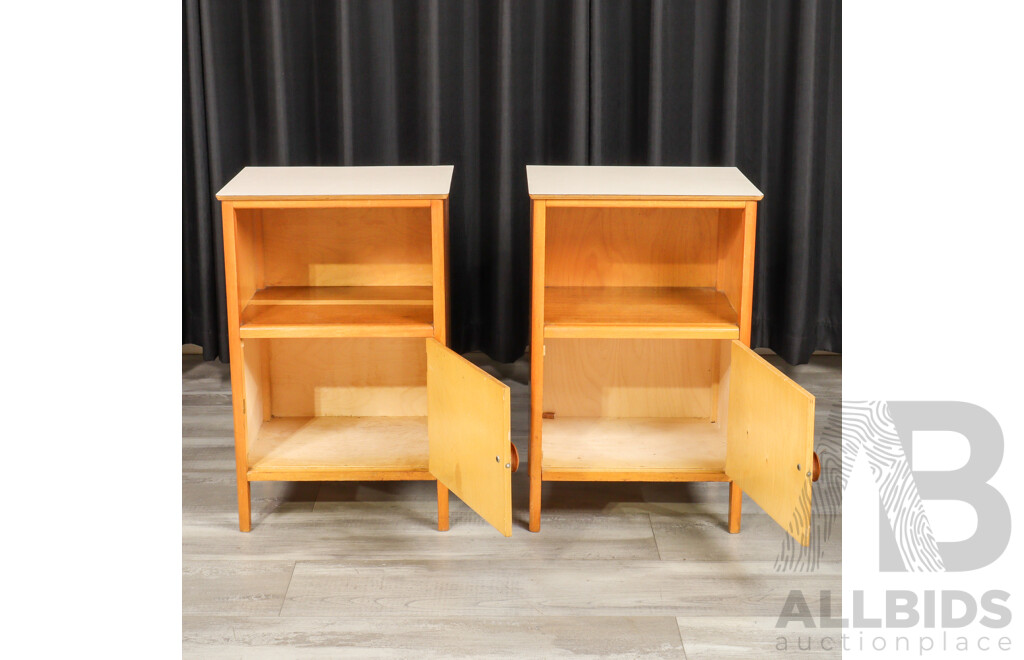 Pair of Single Door UK Maple Bedsides with Formica Tops